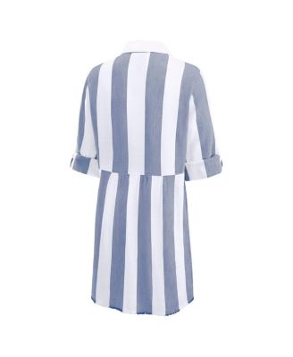 Women's Navy/White&nbsp;Dallas Cowboys Rugby Beach Stripe Button-Up Tunic Top
