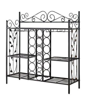Kings Brand Functional Metal Console Table – Wine Rack Liquor Cabinet with Glass Holder & Storage Shelves