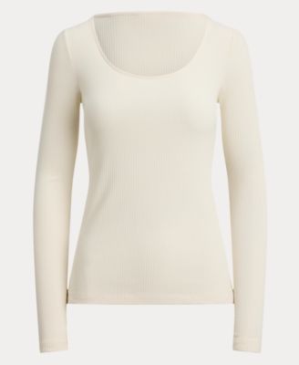Women's Rib-Knit Long-Sleeve Scoopneck Tee