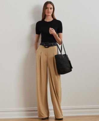 Women's Pleated Stretch Jersey Wide-Leg Pants