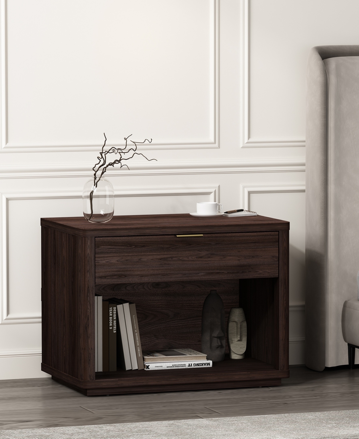 Manhattan Comfort 32" Evelyn Wood 1-drawer Nightstand In Brown