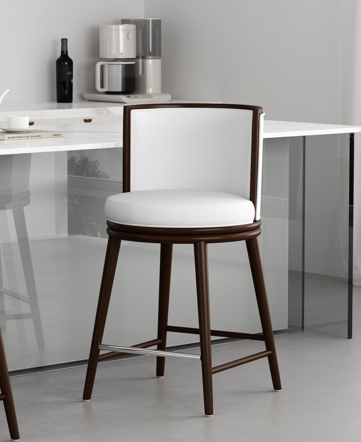 Manhattan Comfort 37.6" Evalyn Faux Leather Upholstered Counter Stool In White