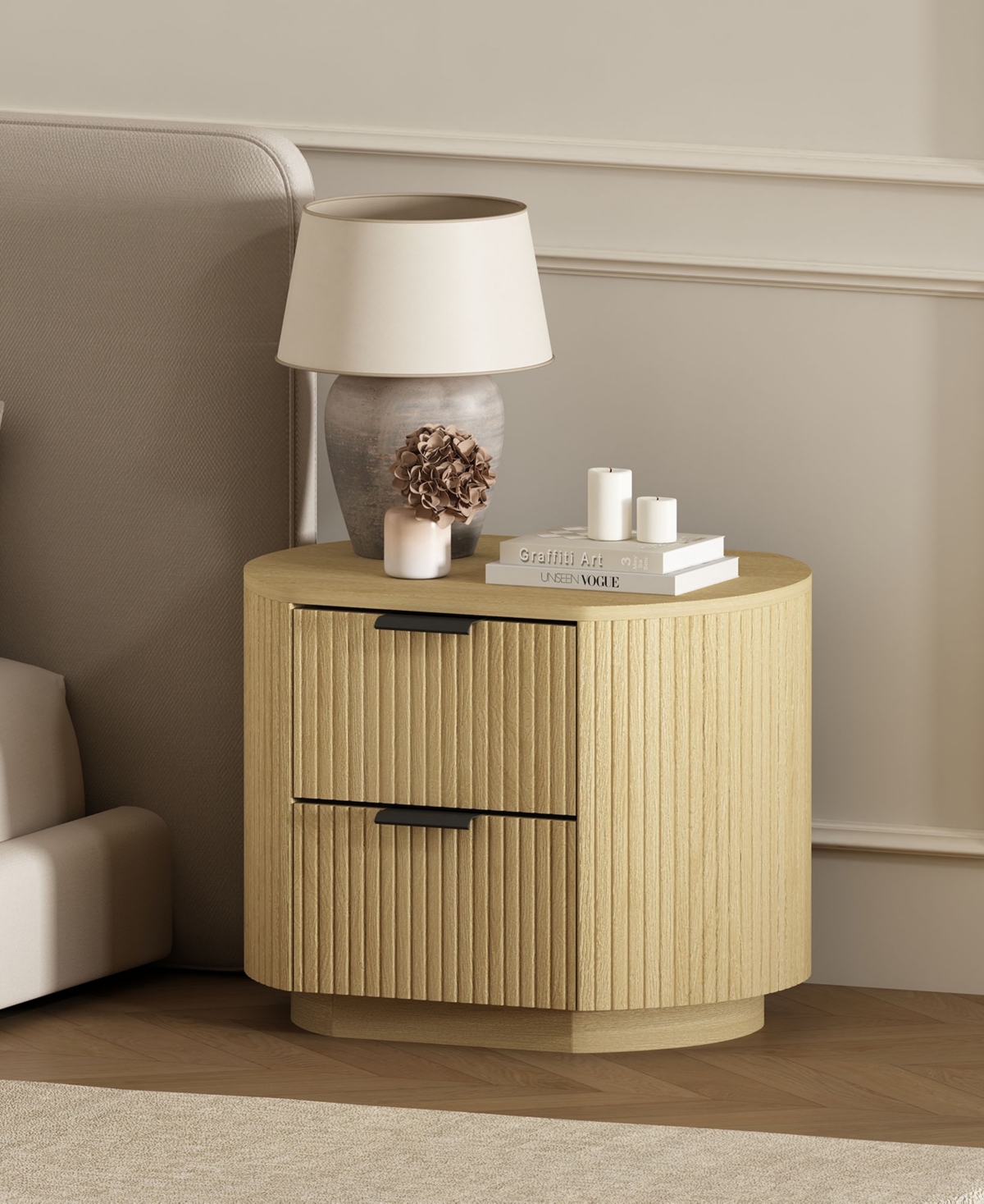 Manhattan Comfort 26.5" Olivia Wood 2-drawer Nightstand In Multi
