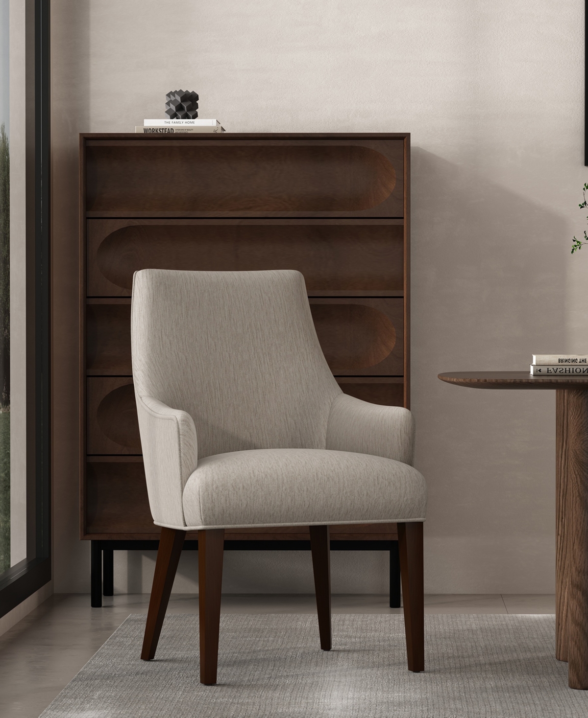 Manhattan Comfort 39" Beever Chenille Upholstered Dining Armchair In Brown
