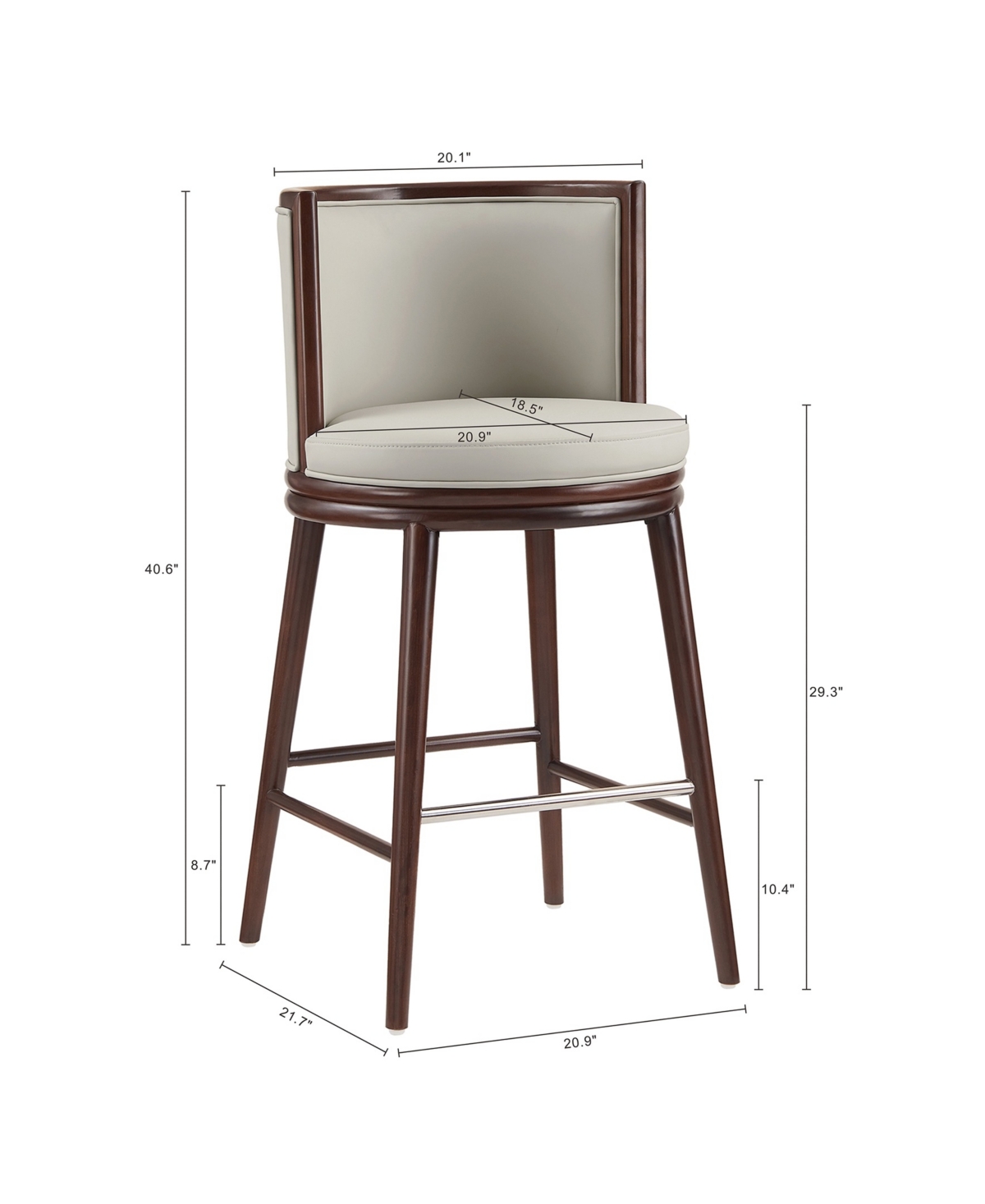 Manhattan Comfort 40" Evalyn Faux Leather Upholstered Barstool In Gray