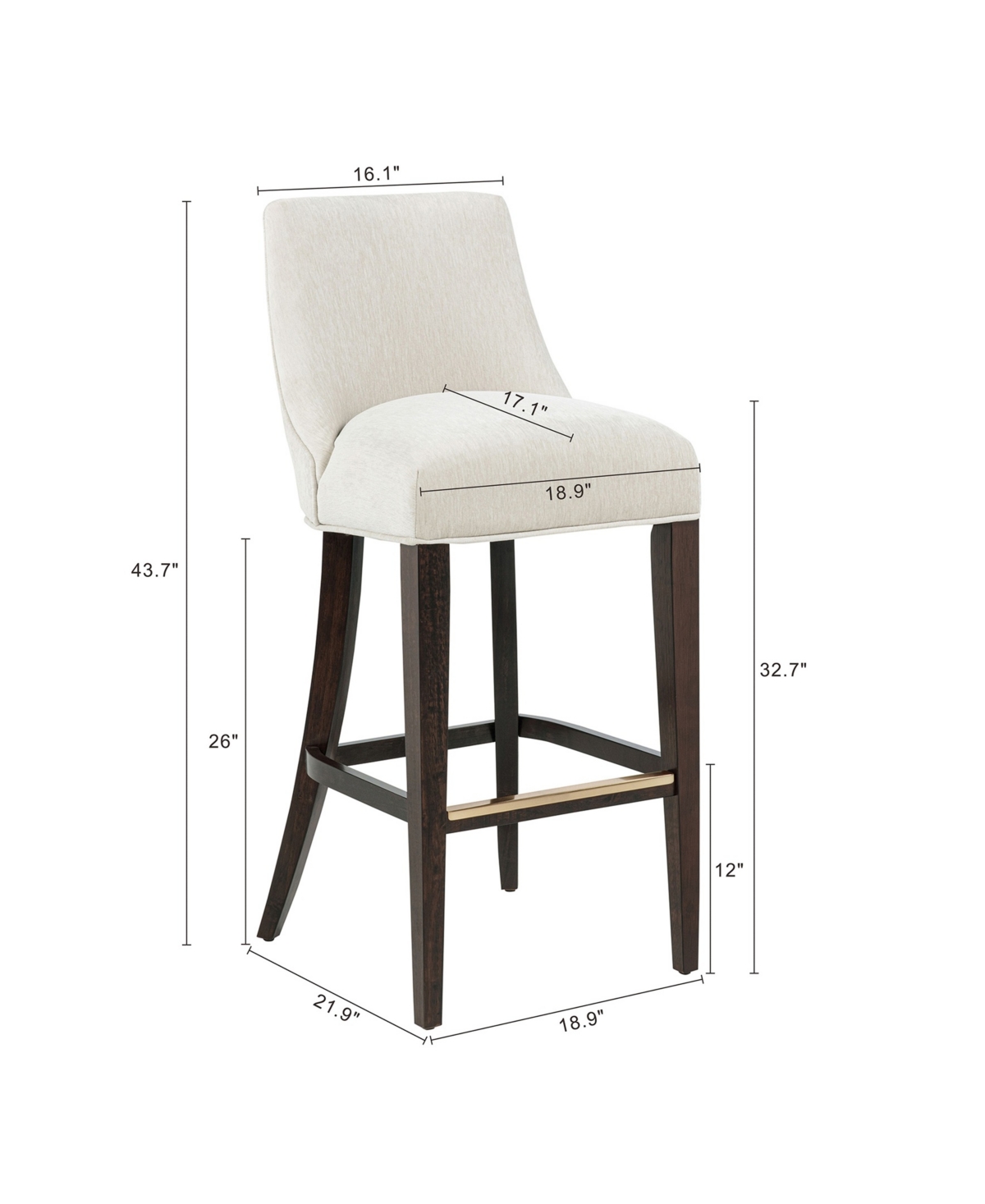 Manhattan Comfort 43.7" Beever Chenille Upholstered Barstool In White