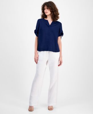 売れ筋商品|||チャータークラブ カットソー トップス レディース Women's  100% Linen D-Ring Top, Created for Macy's Intrepid Blue Charter Club Women's 100% Linen D-Ring Top, Created for