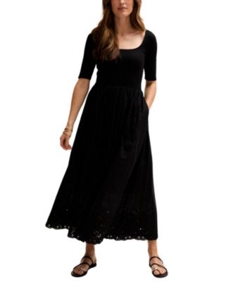 Women's Sydney Short Sleeve Jersey Bodice Embroidered Midi Dress