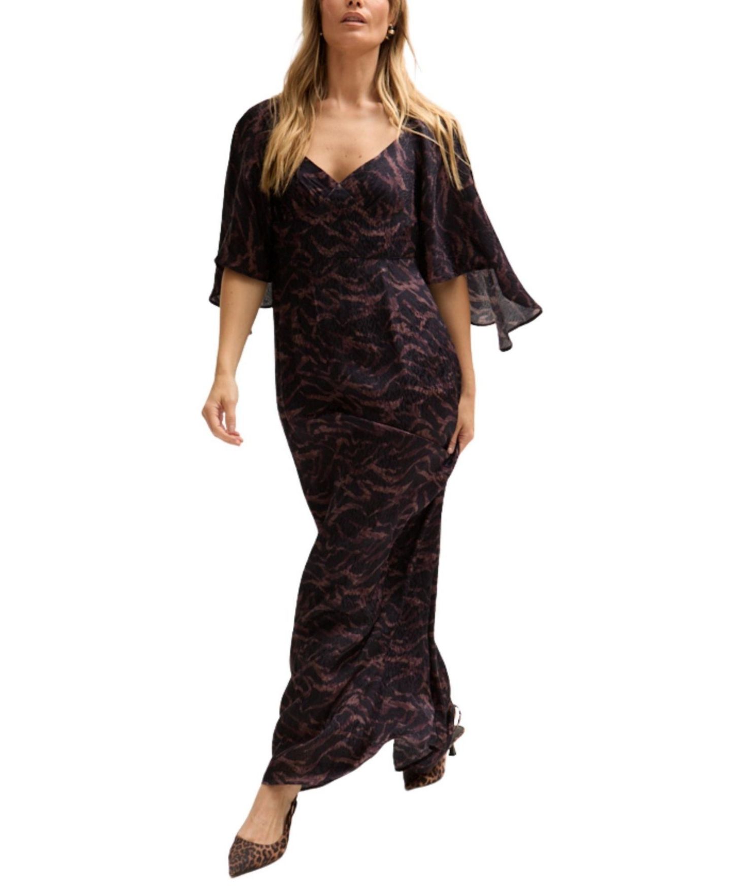 Женское платье Lily and Lionel London Lydia Angel Sleeve Midnight Tiger Print Maxi, цвет: Коричневый — фото 2