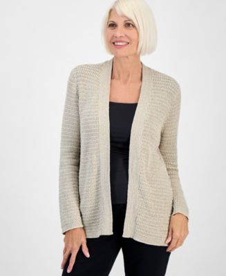 Jones New York Petite Icon Metallic-Knit Cardigan - Macy's