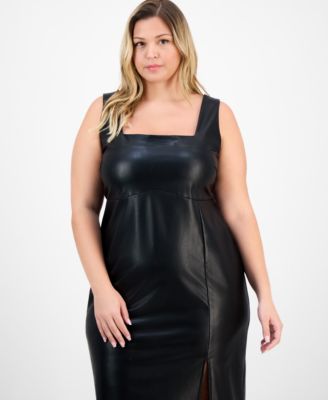 Trendy Plus Size Faux-Leather Midi Dress, Macy's Exclusive