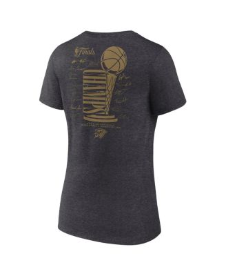 Women's Heather Charcoal Oklahoma City Thunder 2025 NBA Finals Champions Double Dribble V-Neck T-Shirt
