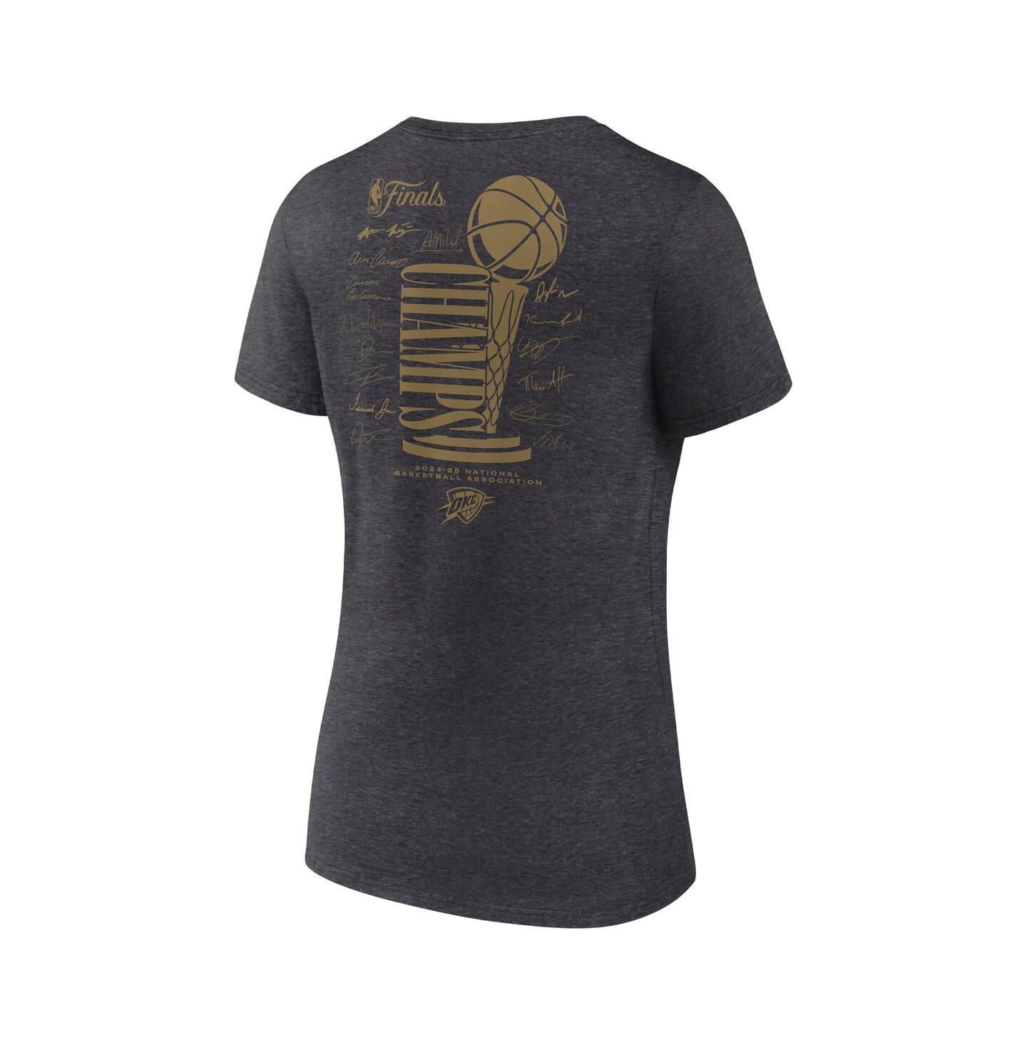 Женская футболка Fanatics Heather Charcoal Oklahoma City Thunder 2025 NBA Finals Champions Double Dribble V-Neck — фото 2