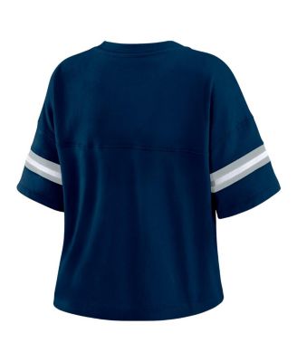 Women's Navy Dallas Cowboys Color Block Boxy Modest Crop V-Neck T-Shirt