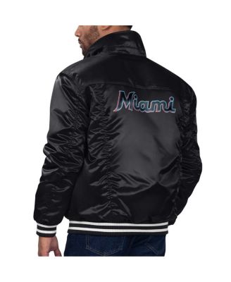 x Starter Men's Black Miami Marlins Silver Tab Satin Full-Snap Trucker Jacket