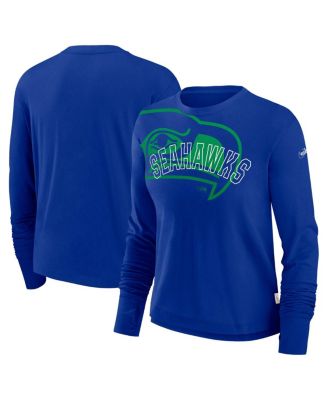 Nike - Women's Royal Seattle Seahawks Layered Logo Cropped Long Sleeve Fashion T-Shirt