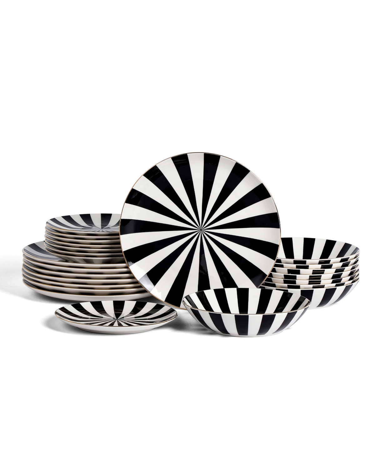 Empire 24 Pc. Dinnerware Set, Service for 8 - Black, White, Gold