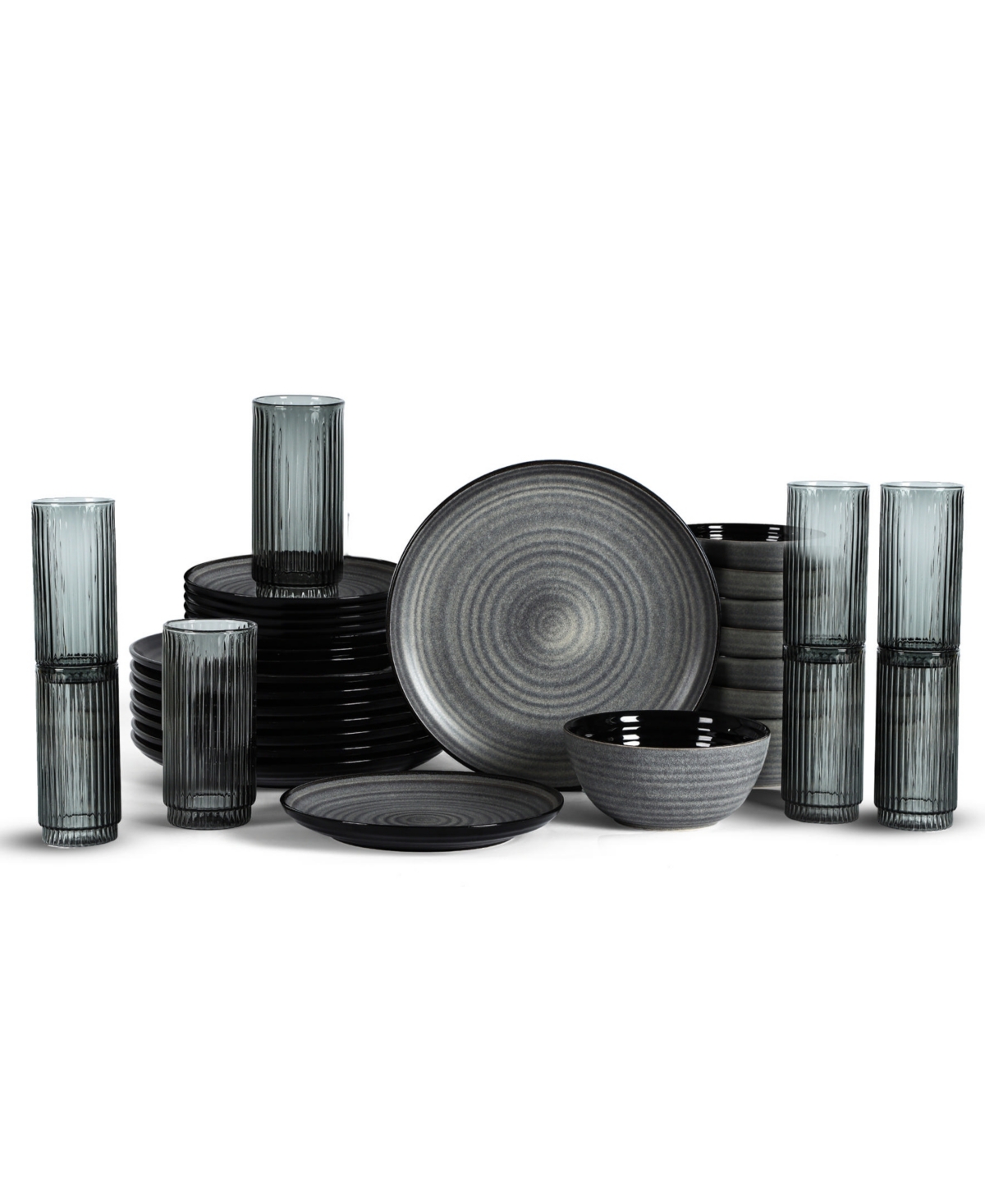 Dua 32 Pc. Dinnerware Set, Service for 8 - Black