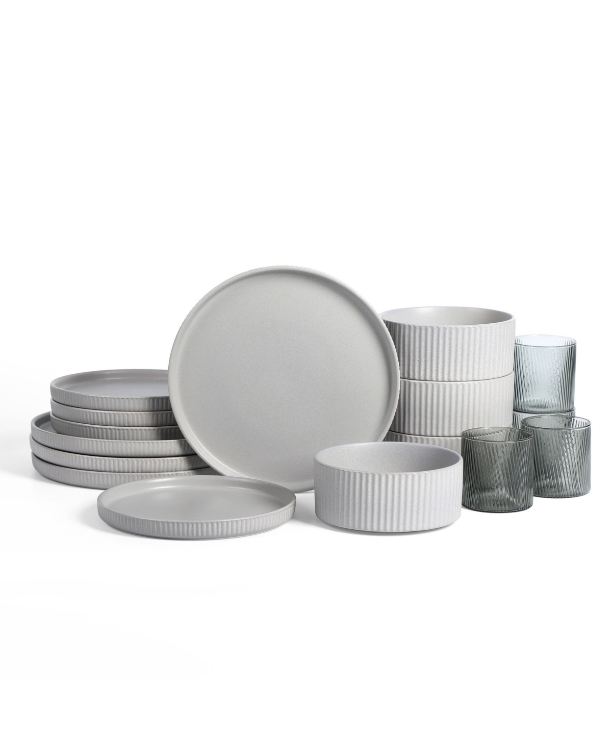 Haven 16 Pc. Dinnerware & Glassware Set, Service for 4 - Gray