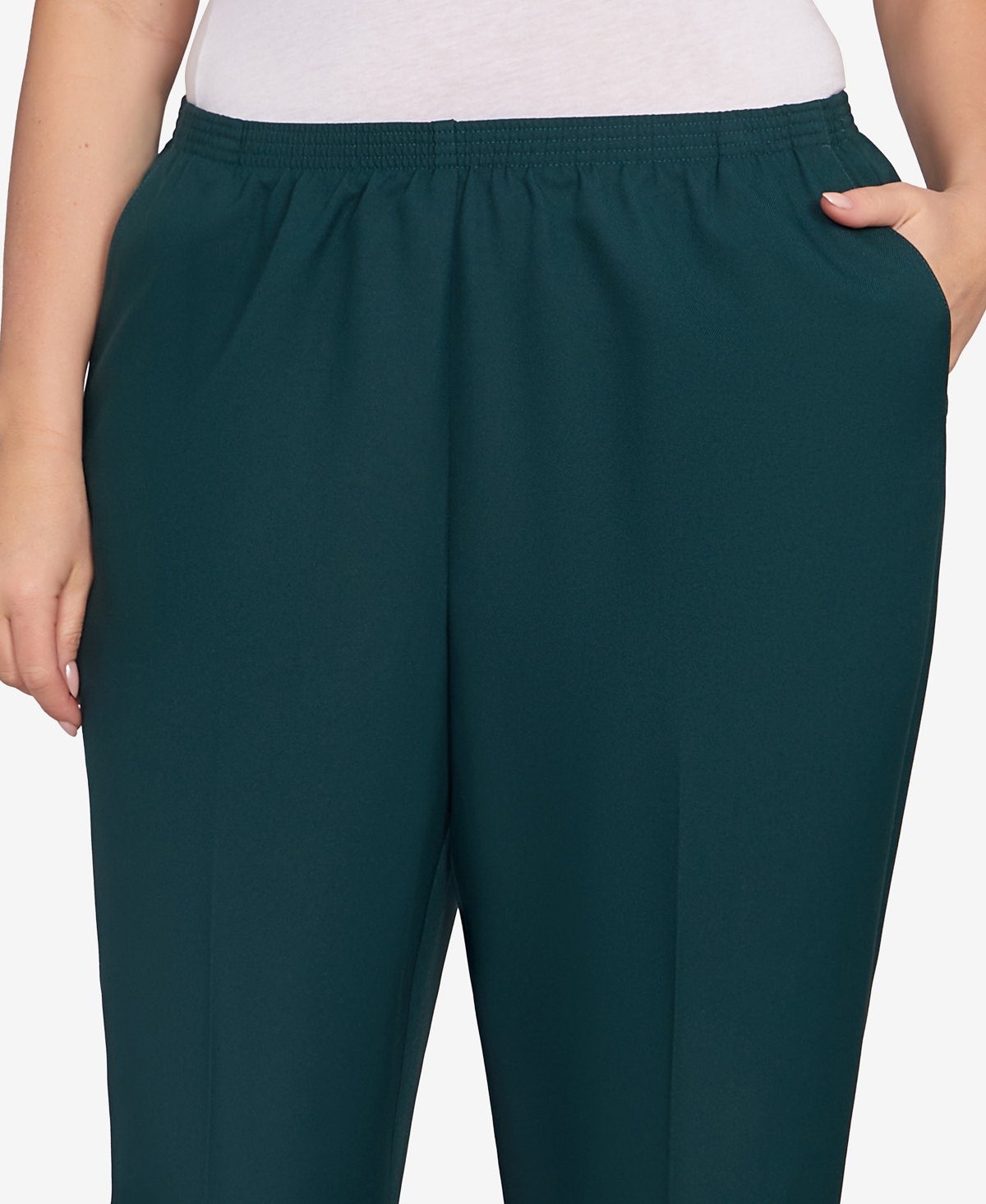 Alfred Dunner Plus Size Classic Poly Accord Medium Length Pants In Green