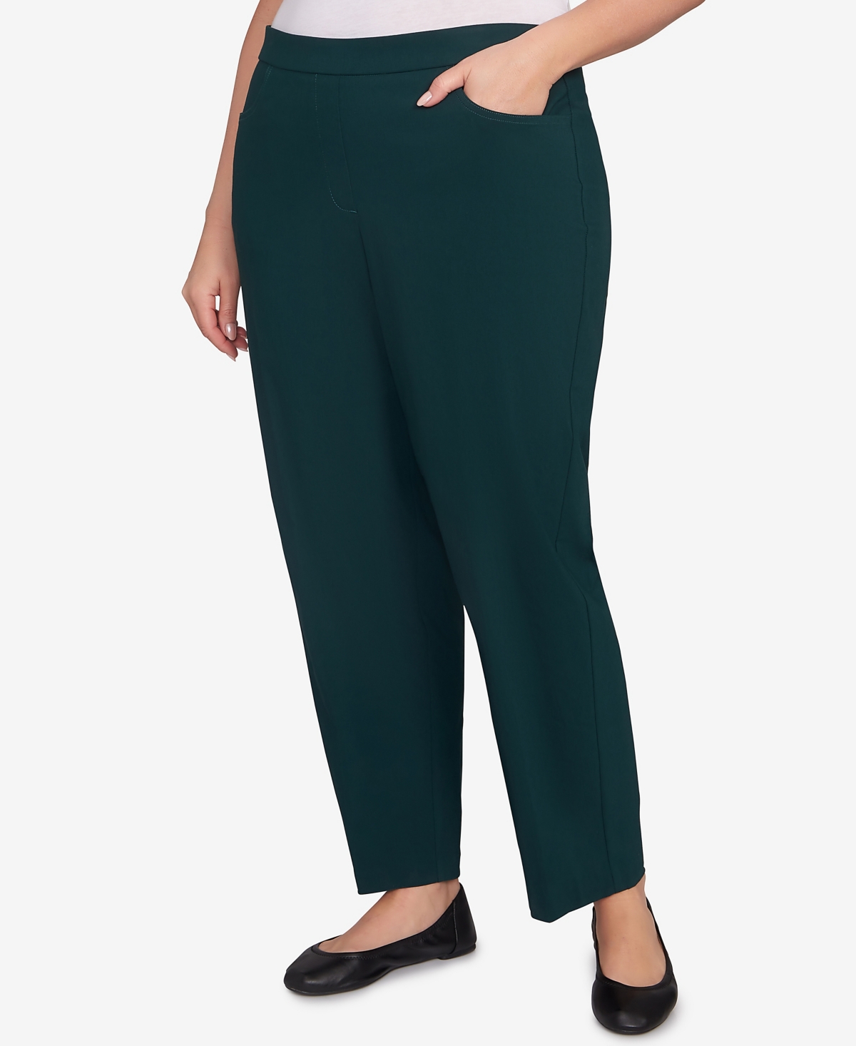Alfred Dunner Plus Size Classic Allure Fitted Stretch Medium Length Pants In Green