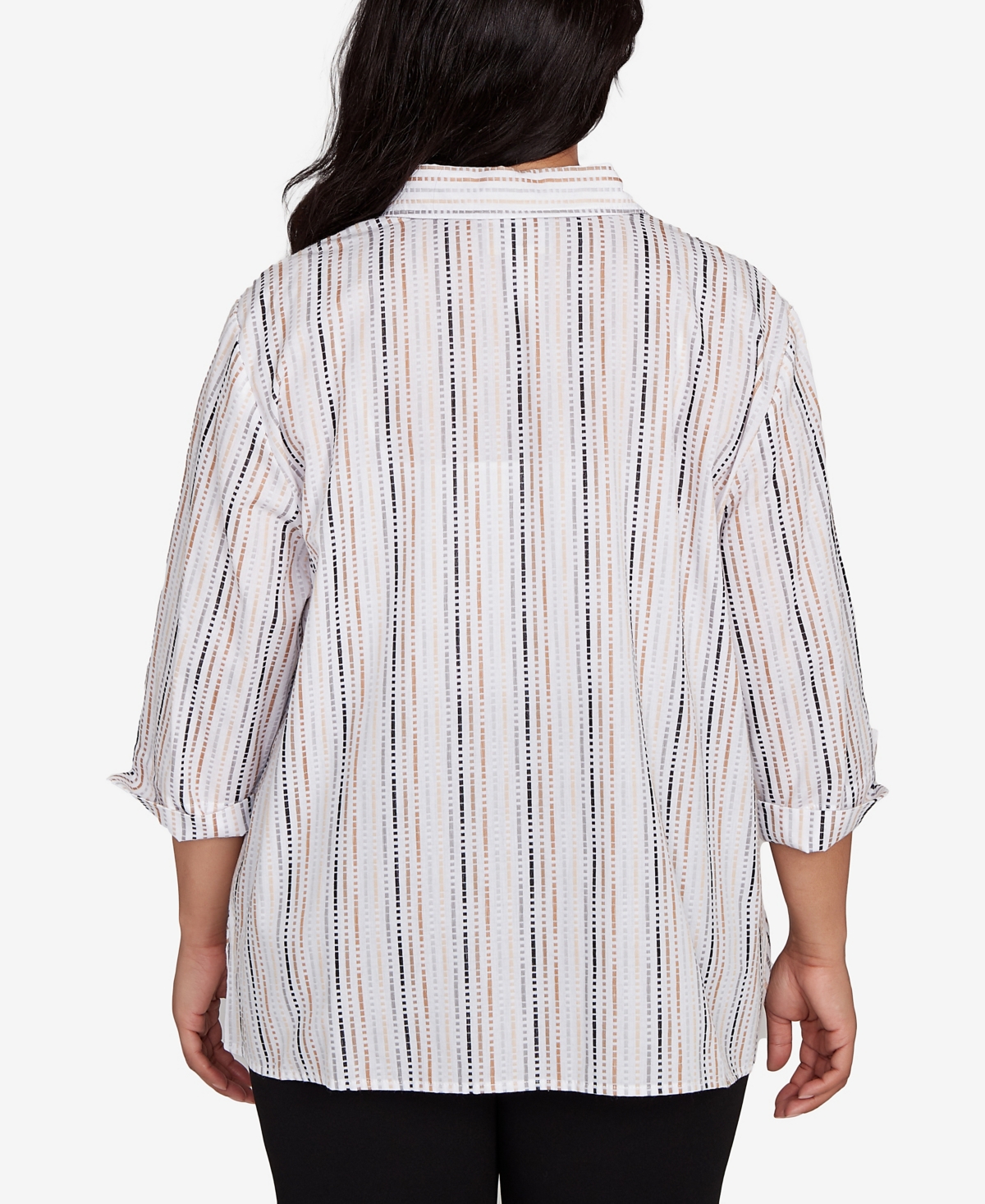 Alfred Dunner Plus Size Classic Mitered Textured Stripe Button Front Top