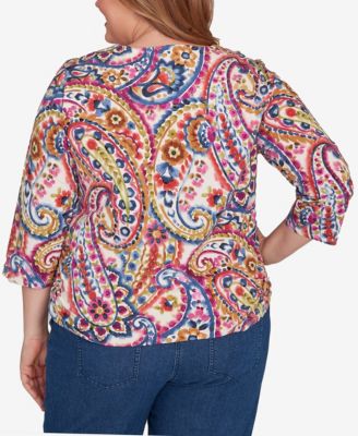 Plus Size Paisley Three Quarter Sleeve Top
