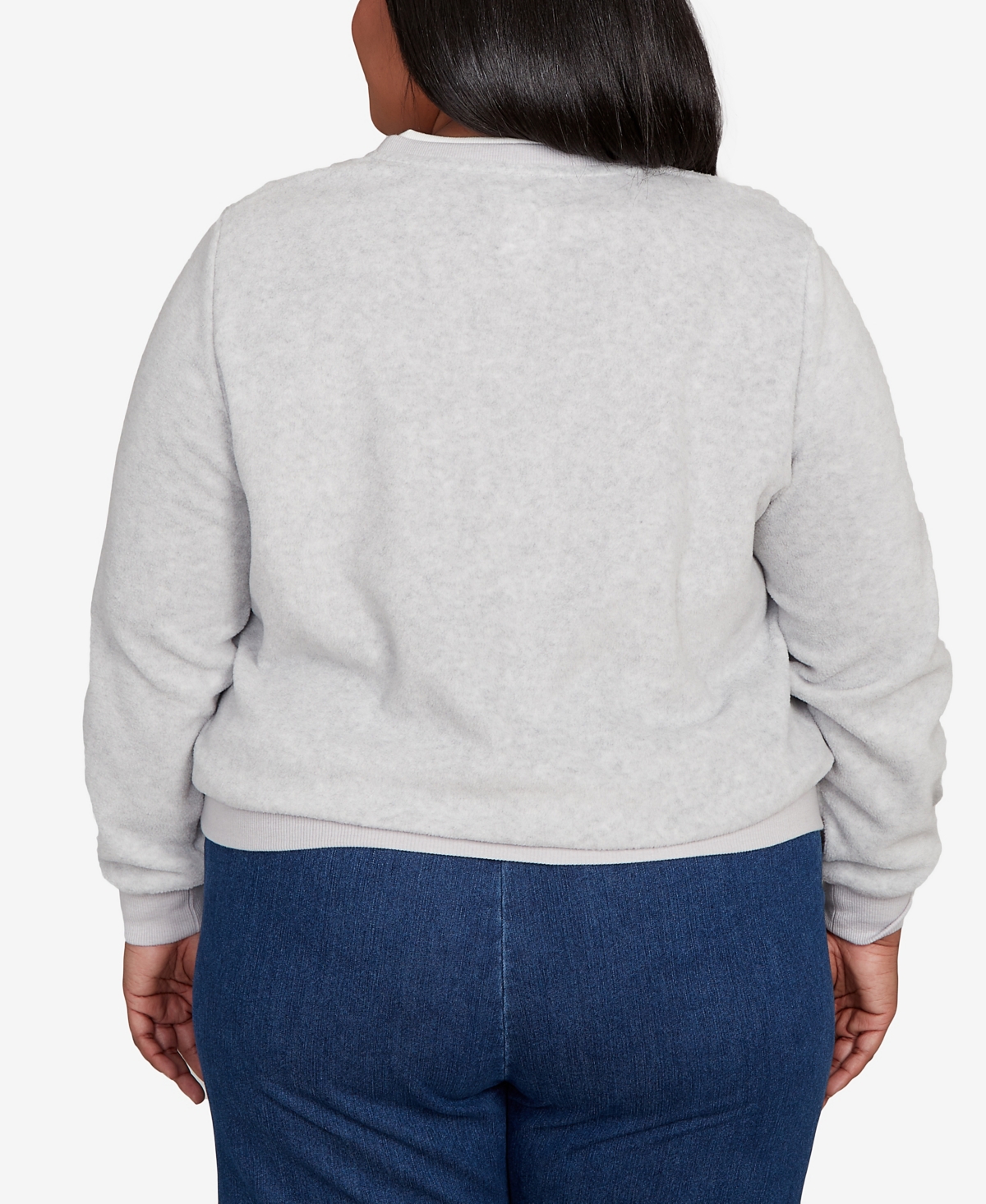 Alfred Dunner Plus Size Classic Embellished Neckline Anti-pill Sweater In Gray