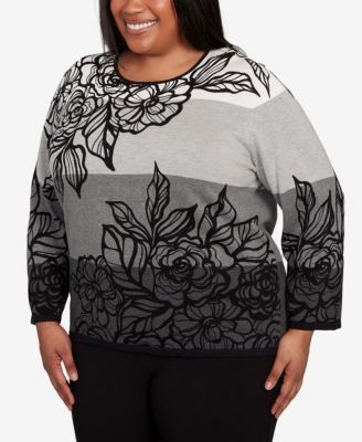 Plus Size Classic Ombre Floral Block Stripe Sweater