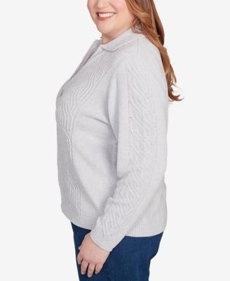 Plus Size Classic Zip-Front Chenille Collared Cardigan Sweater