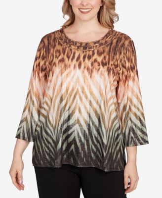 Plus Size Classic Ombre Animal Skin Three Quarter Sleeve Top
