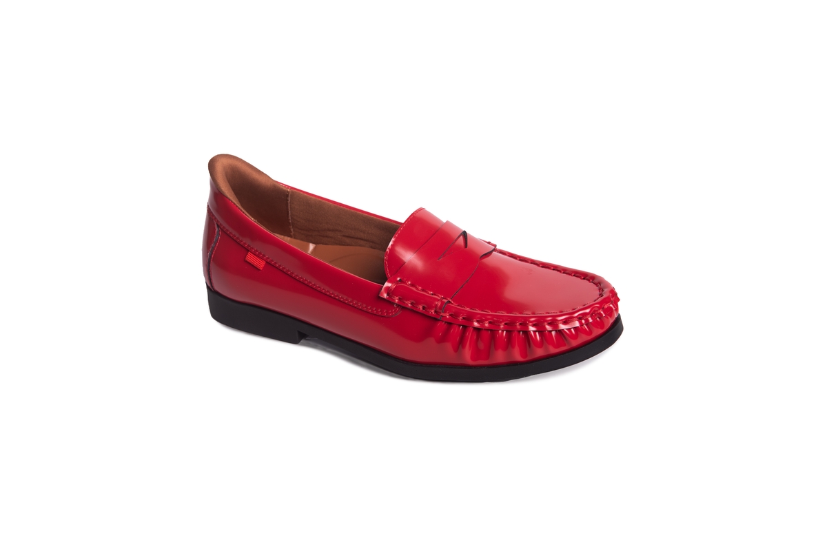 Womens Newbury Street Hands-Free Slip On Technology Penny Loafers - Navy faux patent