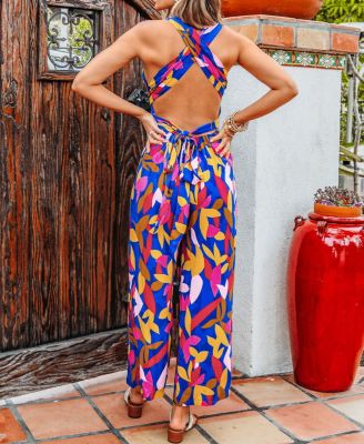 Women's Bold Floral Self Tie Jumpsuit