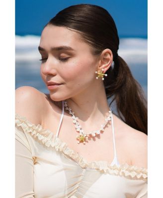 Lila Starfish Charm Freshwater Petal Pearl Choker Necklace