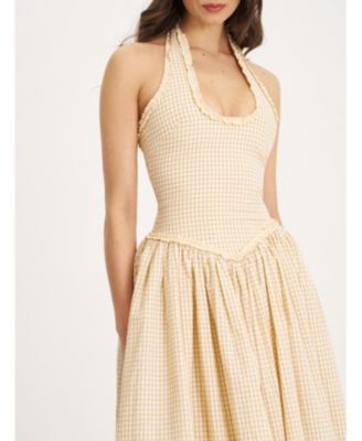 Women's Idella Yellow Gingham U Neck Midi Dress