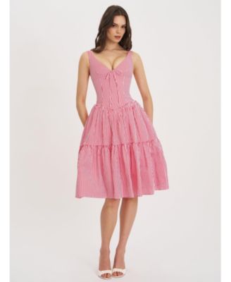 Women's Oceana Red Candy Stripe Drop Waist Midi Dress