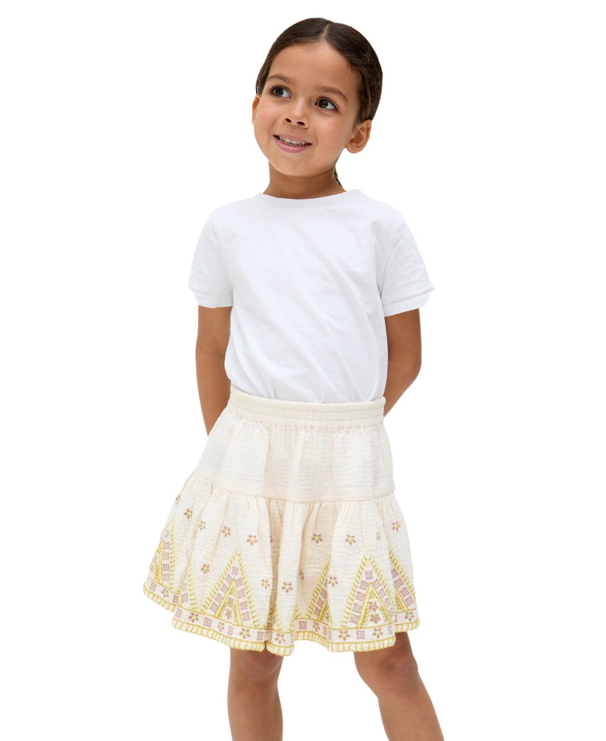 Raffya Kids Little Girls Staranisse Tiered All Over Embroidered Skirt
