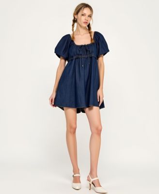 Women's Puff Sleeve Tie Front Romper