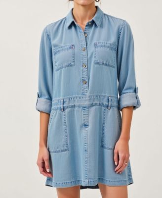 Women's Button-Front Denim Mini Dress with Pockets