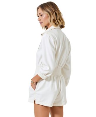 Women's Zip Front Collared Long Sleeve Romper