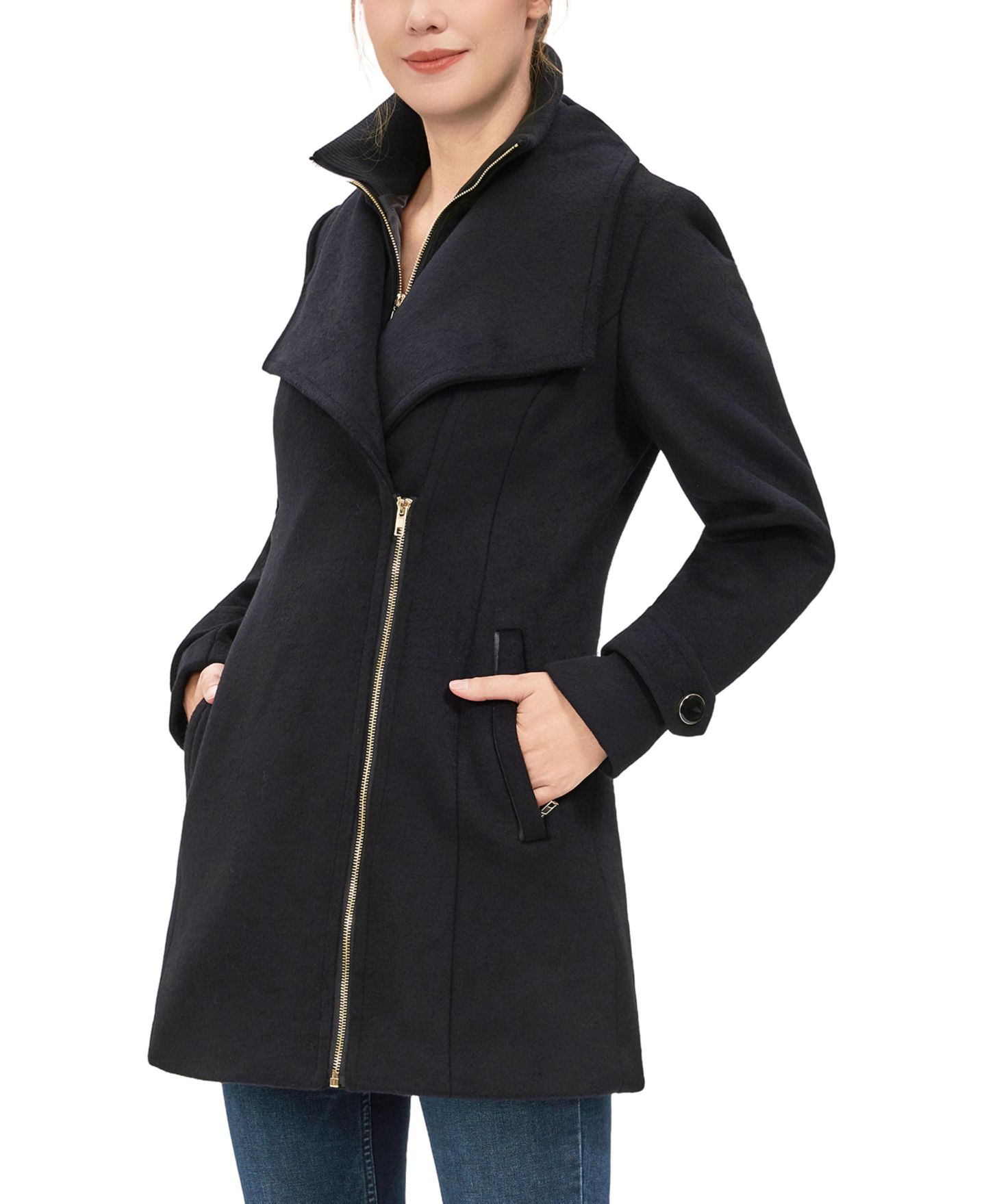 Женское пальто kimi + kai Kinsley Wool Blend Zip Front Walking, цвет: Чёрный — фото 3