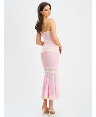 Women's Pallas Pink Lace Trim Crochet Mermaid Maxi Dress