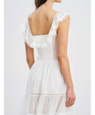 Women Eden Square Neck Ruffle Trim High Waist Midi Dress