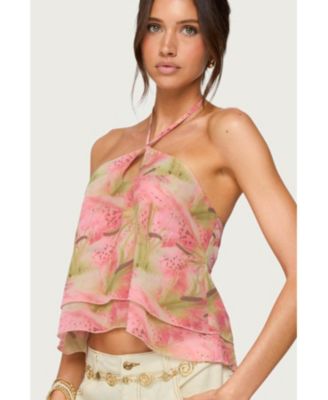 Women's Dragon Lily Layered Chiffon Halter Top
