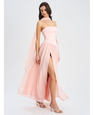 Women's Qianna Baby Pink Peplum Top Drop Waist Chiffon Gown