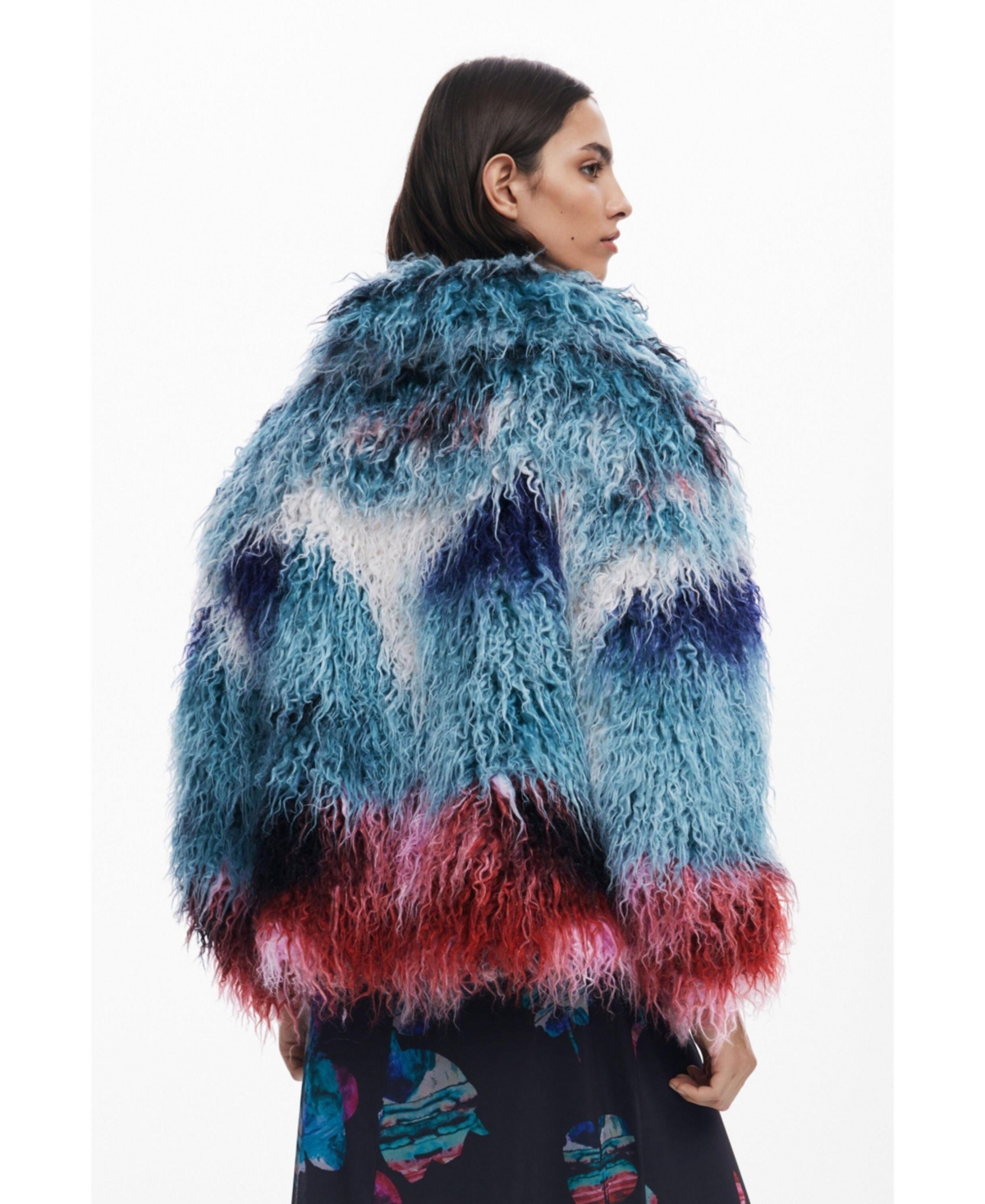 Desigual Faux Fur Jacket In Blue