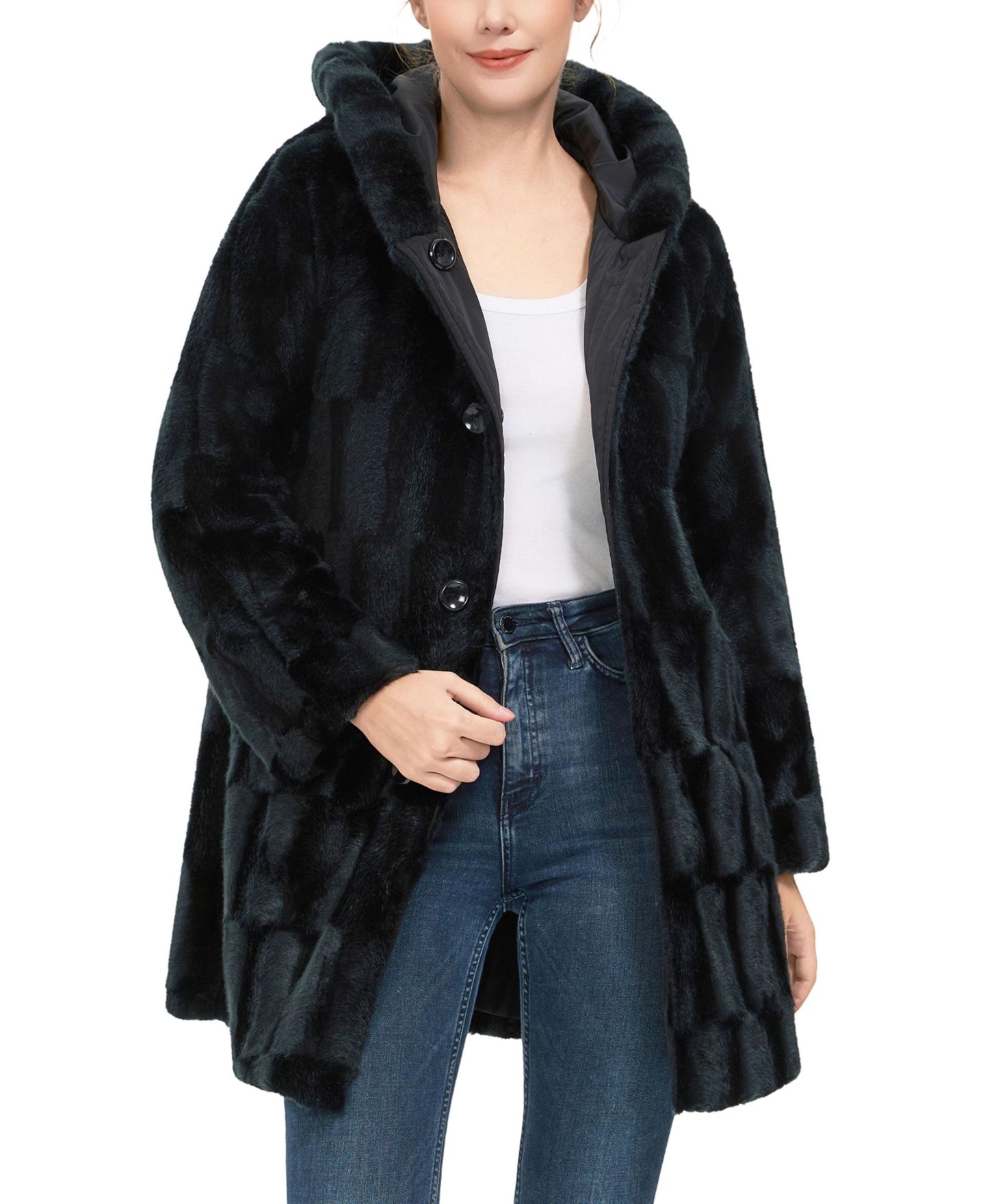 Женское пальто BGSD Brielle Hooded Reversible Faux Mink Fur, цвет: Чёрный — фото 3