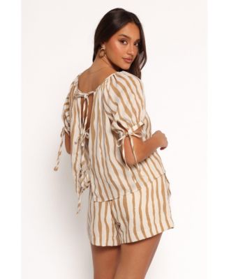 Women's Maggie Two Piece Set - White Tan Stripe