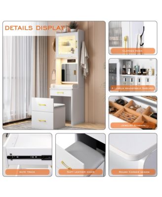 3-in-1 Vanity Desk with LED Sensor Light, Flip Mirror and Drawers