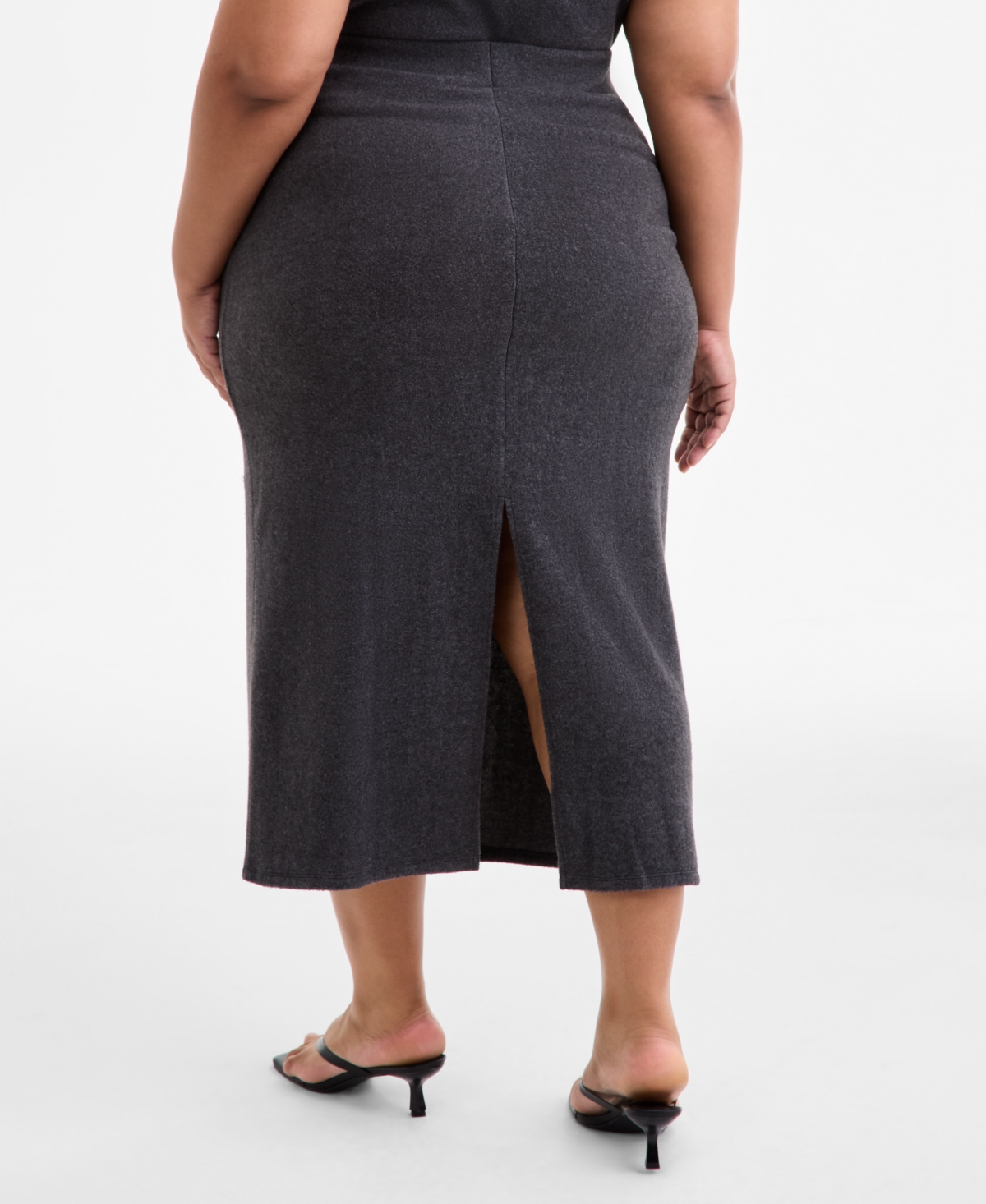 Bar Iii Trendy Plus Size Midi Sweater Skirt, Macy's Exclusive In Gray